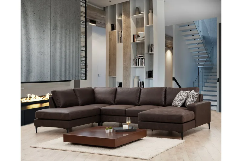 Svanabyn Soffa m. Divan och Schäslong 4-sits - Mörkbrun - Möbler - Soffa - U-soffa