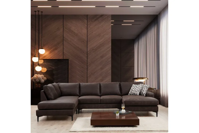 Svanabyn Soffa m. Divan och Schäslong 4-sits - Mörkbrun - Möbler - Soffa - U-soffa