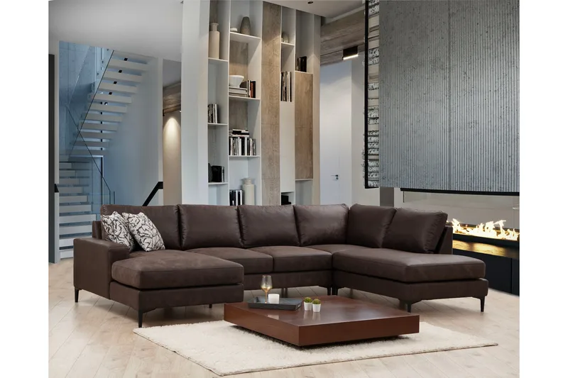 Svanabyn Soffa m. Divan och Schäslong 4-sits - Mörkbrun - Möbler - Soffa - U-soffa