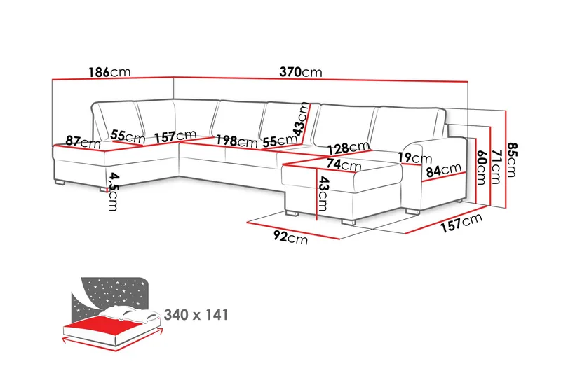 Taberk Soffa med Divan och Schäslong 5-sits - Vit - Möbler - Soffa - U-soffa