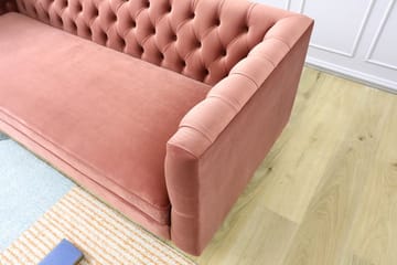Toto 3-sits rosa soffa med guldiga ben - Rosa - Möbler - Soffa - Sammetssoffa