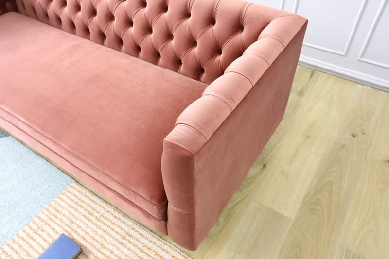 Toto 3-sits rosa soffa med guldiga ben - Rosa - Möbler - Soffa - Sammetssoffa