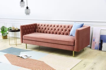 Toto 3-sits rosa soffa med guldiga ben - Rosa - Möbler - Soffa - Sammetssoffa