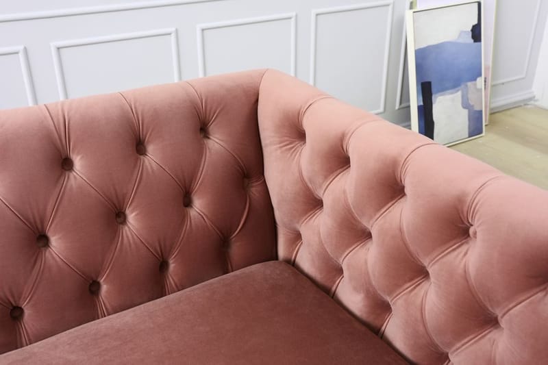 Toto 3-sits rosa soffa med guldiga ben - Rosa - Möbler - Soffa - Sammetssoffa