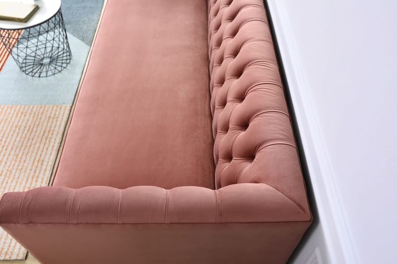 Toto 3-sits rosa soffa med guldiga ben - Rosa - Möbler - Soffa - Sammetssoffa