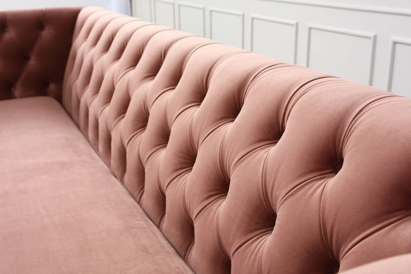 Toto 3-sits rosa soffa med guldiga ben - Rosa - Möbler - Soffa - Sammetssoffa