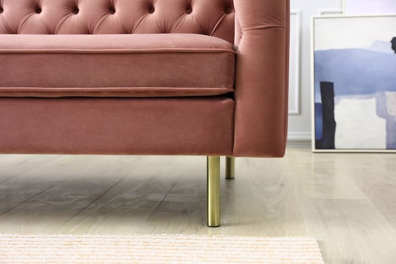 Toto 3-sits rosa soffa med guldiga ben - Rosa - Möbler - Soffa - Sammetssoffa
