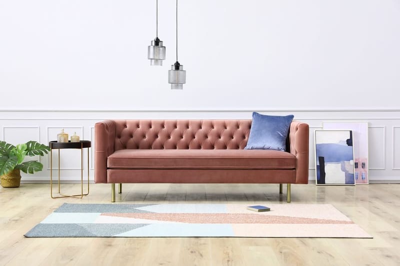 Toto 3-sits rosa soffa med guldiga ben - Rosa - Möbler - Soffa - Sammetssoffa