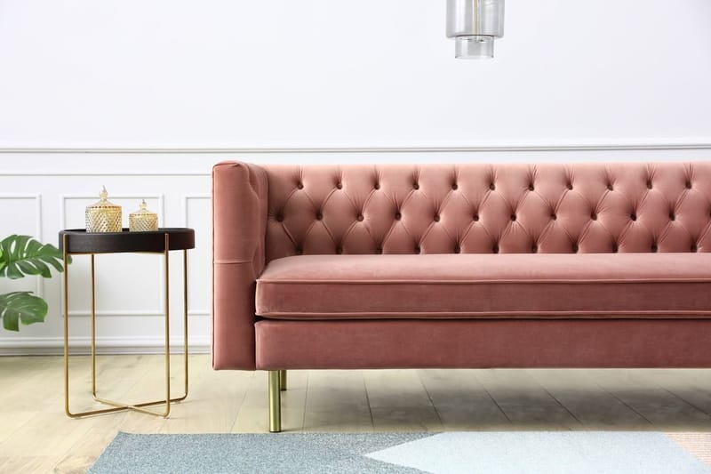 Toto 3-sits rosa soffa med guldiga ben - Rosa - Möbler - Soffa - Sammetssoffa