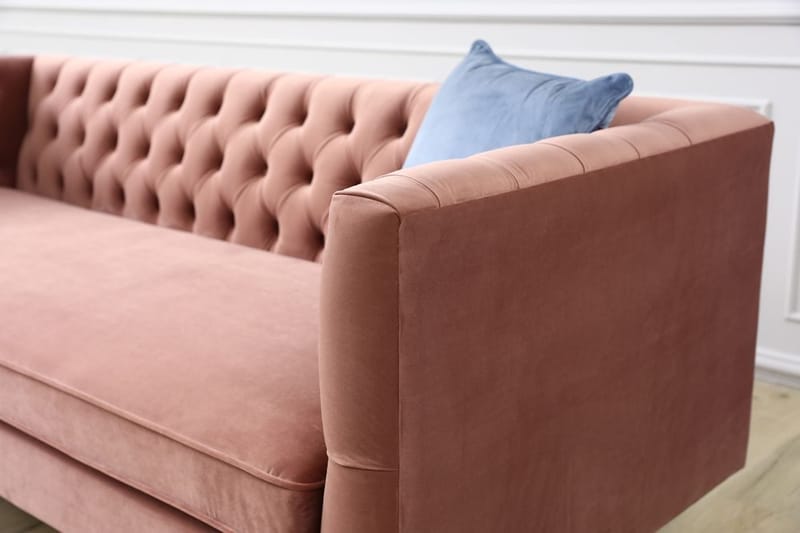 Toto 3-sits rosa soffa med guldiga ben - Rosa - Möbler - Soffa - Sammetssoffa