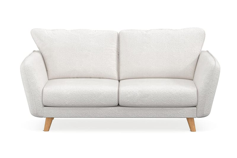 Trend Lyx 2-sits Soffa med Utsvängda Armstöd i Bouclé med Träben, Vit