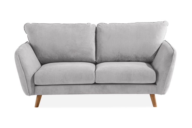 Trend Lyx 2-sits Soffa med Utsvängda Armstöd i Ljusgrått Tyg med Träben, Grå