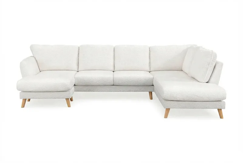 Trend Lyx 4-sits Högervänd U-formad Soffa med Divan och Schäslong i Bouclé, Vit