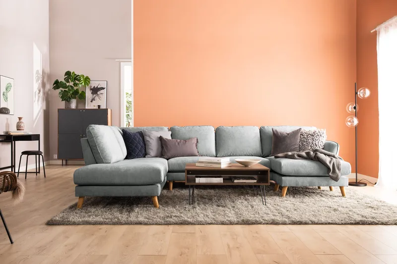 Trend Lyx 4-sits Vänstervänd U-formad Soffa med Divan och Schäslong i Tyg - Grå - Möbler - Soffa - U-soffa