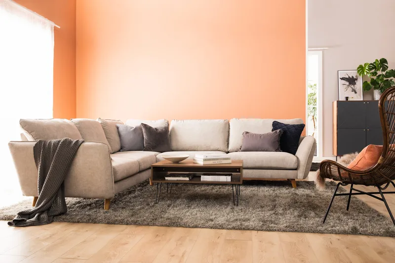 Trend Lyx 6-sits Vändbar L-formad Hörnsoffa i Tyg - Beige - Möbler - Soffa - Hörnsoffa