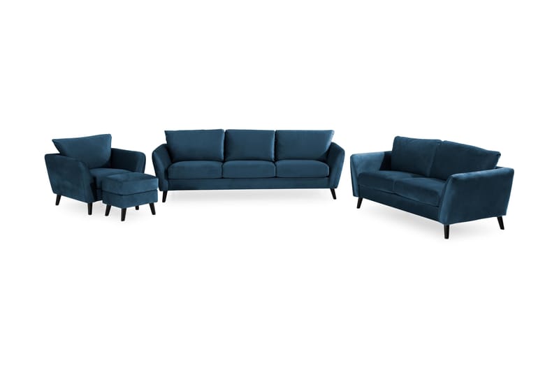 Trend Soffgrupp 3-sits + 2-sits Soffa + Fåtölj + Fotpall i Sammet, Blå