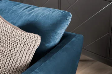 Trend Soffgrupp 3-sits + 2-sits Soffa + Fåtölj + Fotpall i Sammet - Blå - Möbler - Soffa - Soffgrupp