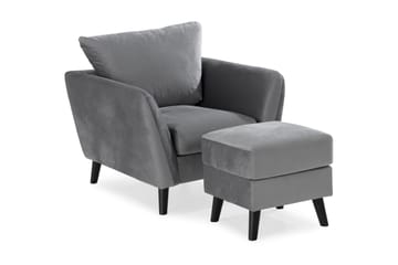 Trend Soffgrupp 3-sits + 2-sits Soffa + Fåtölj + Fotpall i Sammet - Ljusgrå - Möbler - Soffa - Soffgrupp