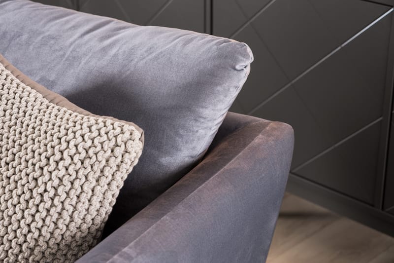 Trend Soffgrupp 3-sits + 2-sits Soffa + Fåtölj + Fotpall i Sammet - Ljusgrå - Möbler - Soffa - Soffgrupp