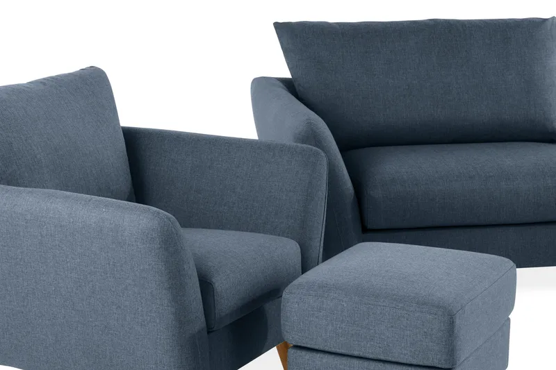 Trend Soffgrupp 3-sits + 2-sits Soffa + Fåtölj + Fotpall i Tyg - Blå - Möbler - Soffa - Soffgrupp