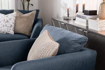 Trend Soffgrupp 3-sits + 2-sits Soffa + Fåtölj + Fotpall i Tyg - Blå - Möbler - Soffa - Soffgrupp