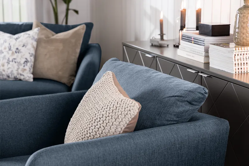 Trend Soffgrupp 3-sits + 2-sits Soffa + Fåtölj + Fotpall i Tyg - Blå - Möbler - Soffa - Soffgrupp