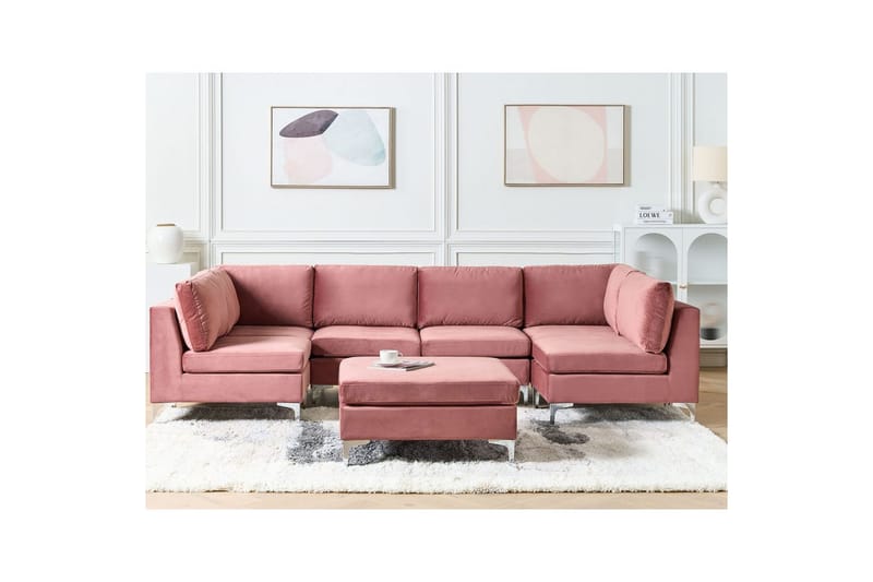 U-formad soffa med fotpall Evja Rosa - Rosa - Möbler - Soffa - Soffgrupp
