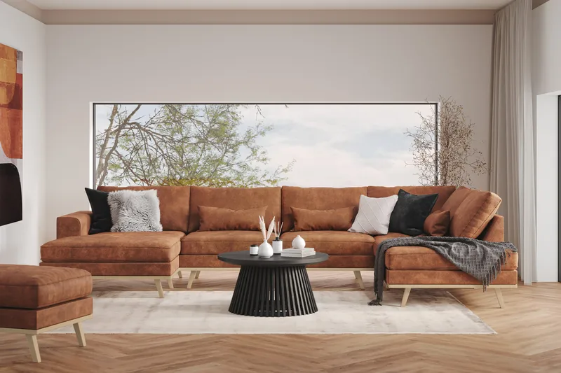 Copenhagen 5-sits Högervänd U-formad Soffa med Divan och Schäslong i Konstläder - Brun - Möbler - Soffa - U-soffa