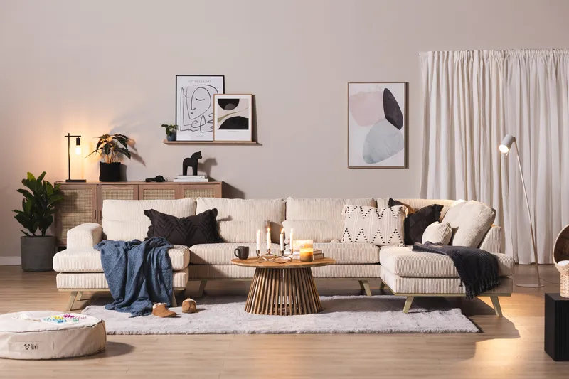 Copenhagen 5-sits Högervänd U-formad Soffa med Divan och Schäslong i Manchester - Beige - Möbler - Soffa - U-soffa