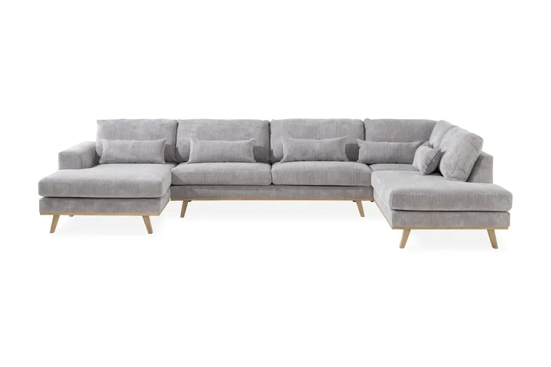 Copenhagen 5-sits Högervänd U-formad Soffa med Divan och Schäslong i Manchester, Ljusgrå
