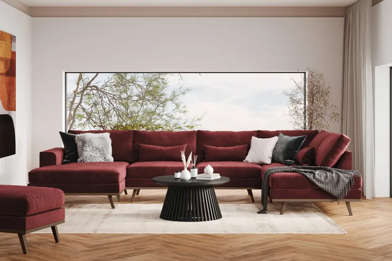 Copenhagen 5-sits Högervänd U-formad Soffa med Divan och Schäslong i Sammet - Lila - Möbler - Soffa - U-soffa