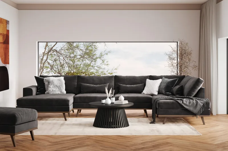 Copenhagen 5-sits Högervänd U-formad Soffa med Divan och Schäslong i Sammet - Mörkgrå - Möbler - Soffa - U-soffa