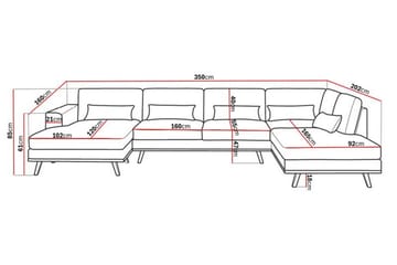 Copenhagen 5-sits Högervänd U-formad Soffa med Divan och Schäslong i Tyg - Brun - Möbler - Soffa - U-soffa