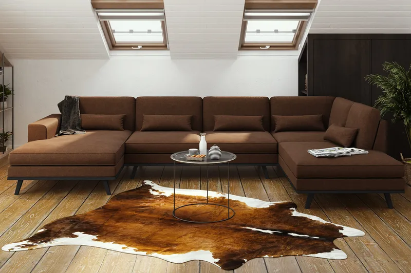 Copenhagen 5-sits Högervänd U-formad Soffa med Divan och Schäslong i Tyg - Brun - Möbler - Soffa - U-soffa