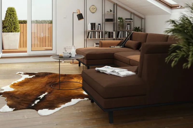 Copenhagen 5-sits Högervänd U-formad Soffa med Divan och Schäslong i Tyg - Brun - Möbler - Soffa - U-soffa