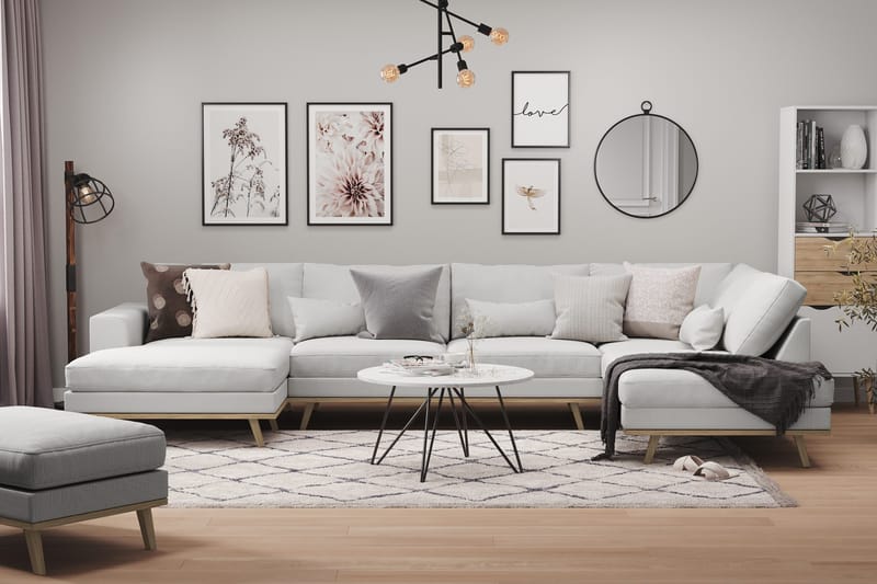 Copenhagen 5-sits Högervänd U-formad Soffa med Divan och Schäslong i Tyg - Grå - Möbler - Soffa - U-soffa