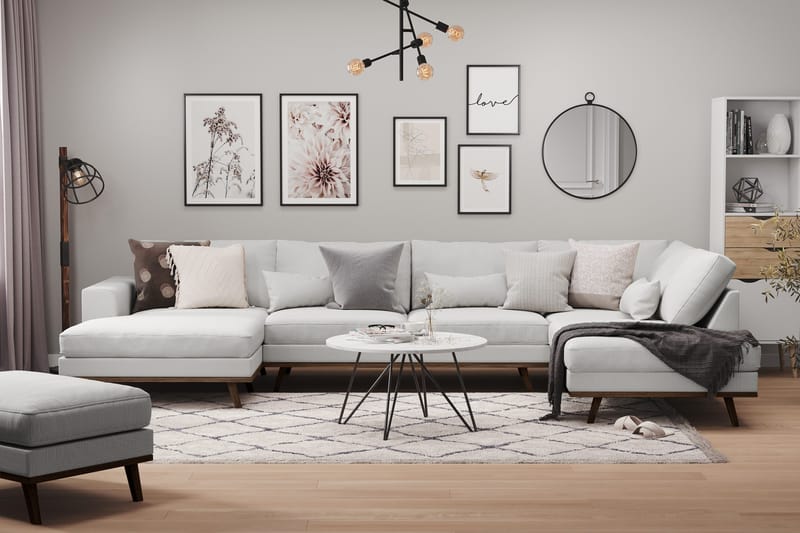 Copenhagen 5-sits Högervänd U-formad Soffa med Divan och Schäslong i Tyg - Grå - Möbler - Soffa - U-soffa