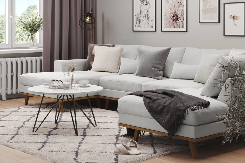 Copenhagen 5-sits Högervänd U-formad Soffa med Divan och Schäslong i Tyg - Grå - Möbler - Soffa - U-soffa