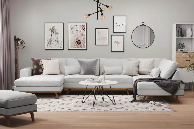 Copenhagen 5-sits Högervänd U-formad Soffa med Divan och Schäslong i Tyg - Grå - Möbler - Soffa - U-soffa