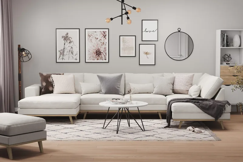 Copenhagen 5-sits Högervänd U-formad Soffa med Divan och Schäslong i Tyg - Ljusgrå - Möbler - Soffa - U-soffa