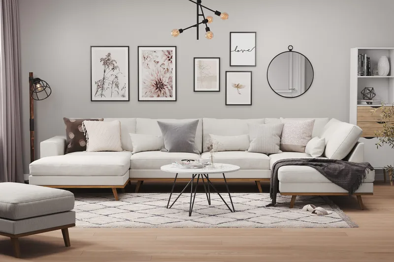 Copenhagen 5-sits Högervänd U-formad Soffa med Divan och Schäslong i Tyg - Ljusgrå - Möbler - Soffa - U-soffa