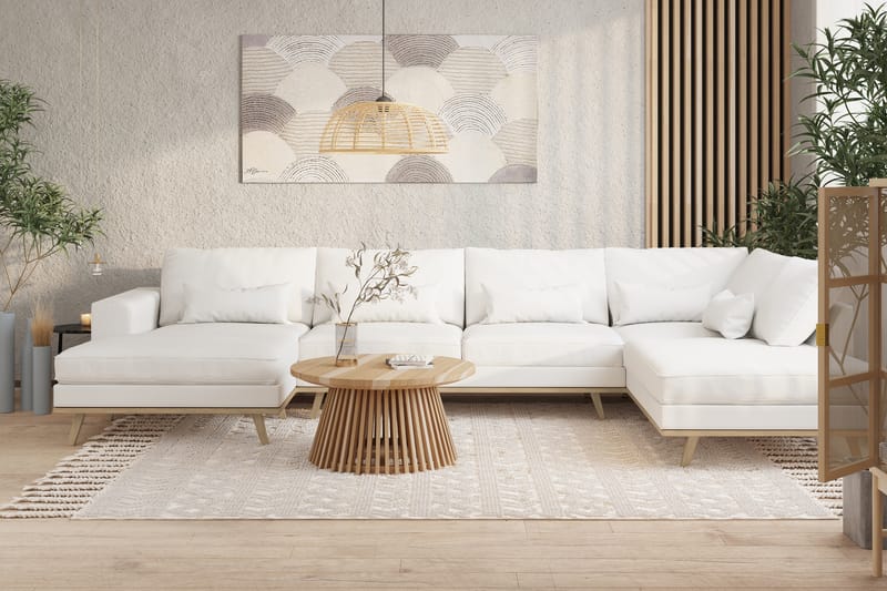 Copenhagen 5-sits Högervänd U-formad Soffa med Divan och Schäslong i Tyg - Vit - Möbler - Soffa - U-soffa