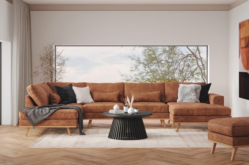 Copenhagen 5-sits Vänstervänd U-formad Soffa med Divan och Schäslong i Konstläder - Brun - Möbler - Soffa - U-soffa