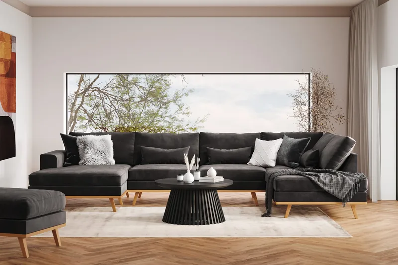 Copenhagen 5-sits Vänstervänd U-formad Soffa med Divan och Schäslong i Sammet - Mörkgrå - Möbler - Soffa - U-soffa