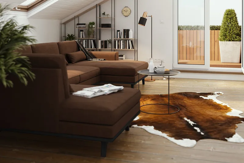 Copenhagen 5-sits Vänstervänd U-formad Soffa med Divan och Schäslong i Tyg - Brun - Möbler - Soffa - U-soffa