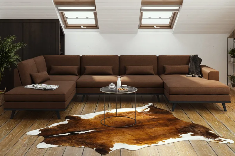 Copenhagen 5-sits Vänstervänd U-formad Soffa med Divan och Schäslong i Tyg - Brun - Möbler - Soffa - U-soffa