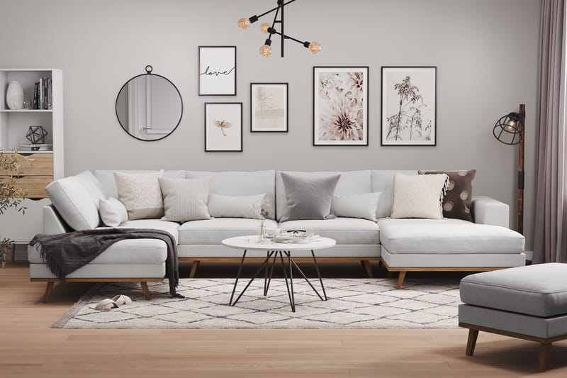 Copenhagen 5-sits Vänstervänd U-formad Soffa med Divan och Schäslong i Tyg - Grå - Möbler - Soffa - U-soffa