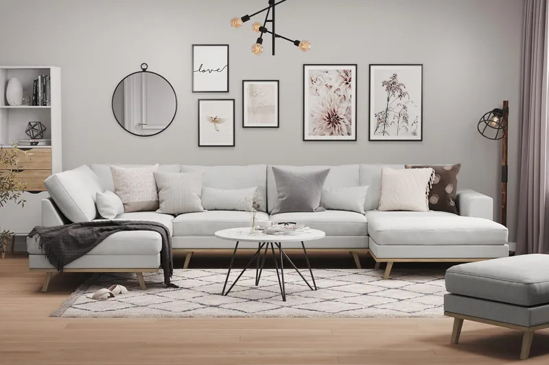 Copenhagen 5-sits Vänstervänd U-formad Soffa med Divan och Schäslong i Tyg - Grå - Möbler - Soffa - U-soffa