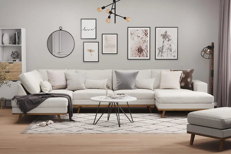 Copenhagen 5-sits Vänstervänd U-formad Soffa med Divan och Schäslong i Tyg - Ljusgrå - Möbler - Soffa - U-soffa