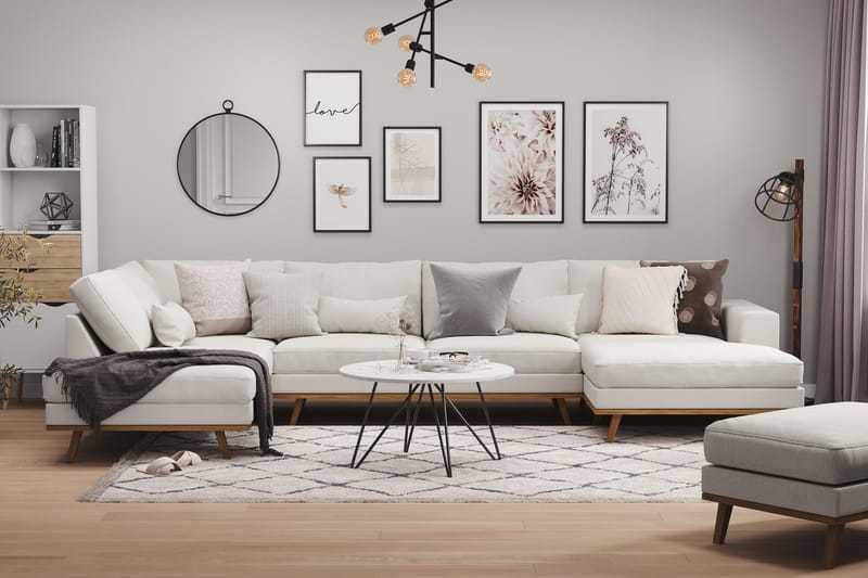 Copenhagen 5-sits Vänstervänd U-formad Soffa med Divan och Schäslong i Tyg - Ljusgrå - Möbler - Soffa - U-soffa